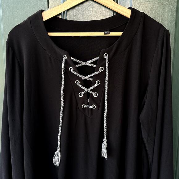 Dennis Basso Sz XL Black Knit Tie Front Relaxed Fit Tunic QVC Nautical Casual - Picture 2 of 7